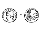 Bust of Nero on coin of Agrippa II. Right: man in chariot